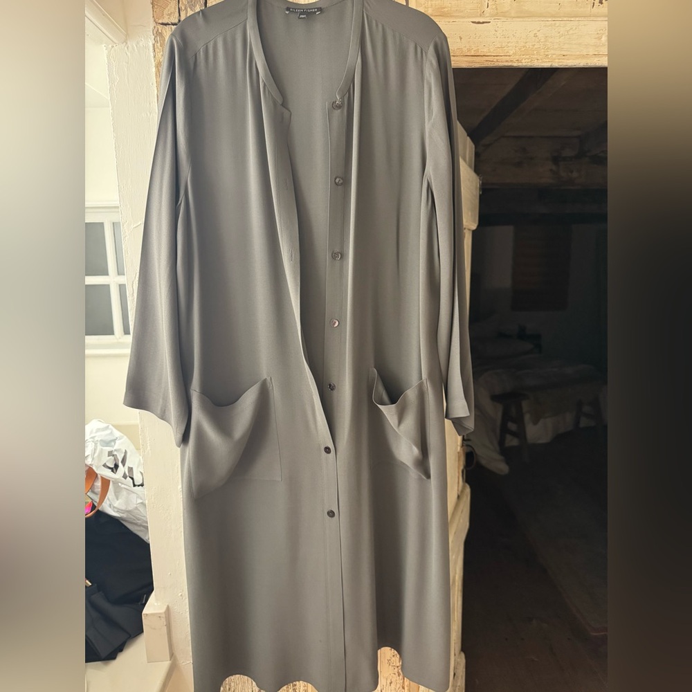 Eileen fisher Gray Button-Up Long Coat/duster